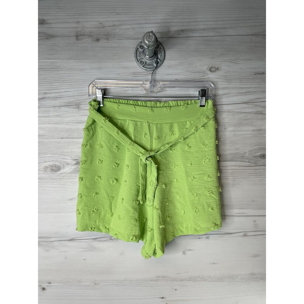 Amiani Shorts Womens Medium Lime Green Tie Front Swiss Dot Wrap‎ Waist